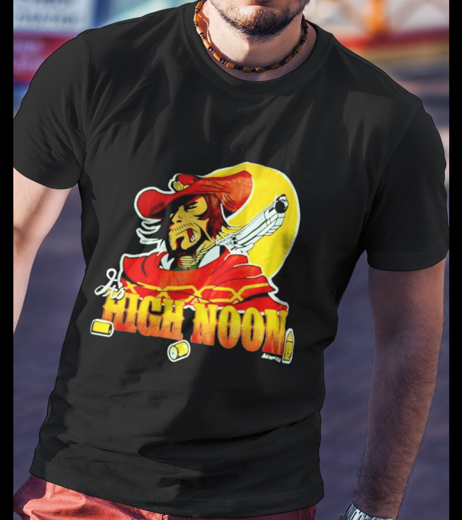 It's High Noon Cowboy With Red Cape And Pistol In Front Of Yellow Sun T-Shirt