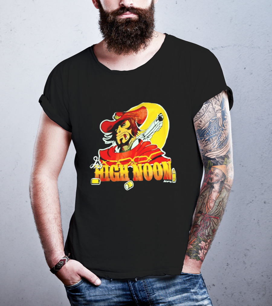 It's High Noon Cowboy With Red Cape And Pistol In Front Of Yellow Sun T-Shirt