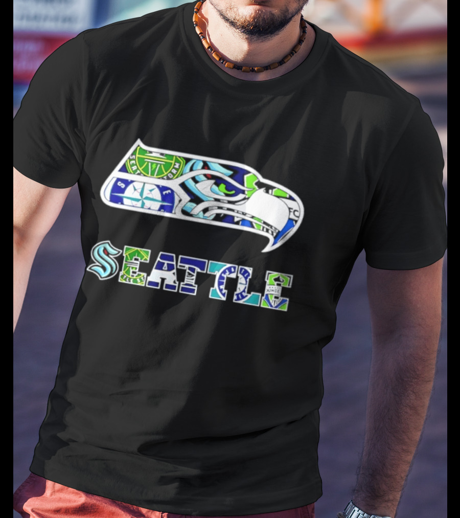 Seattle Seahawks Mariners Kraken Sounders Collage T-Shirt