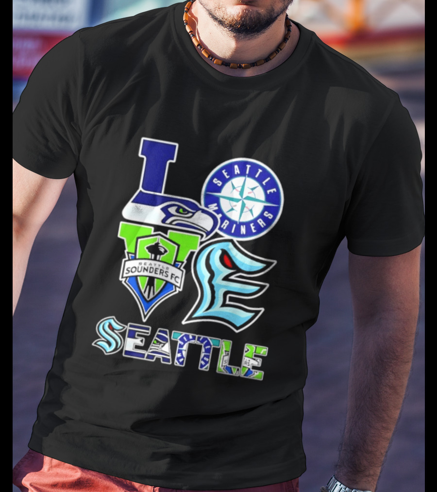 Love Seattle Seahawks Mariners Sounders FC Kraken T-Shirt