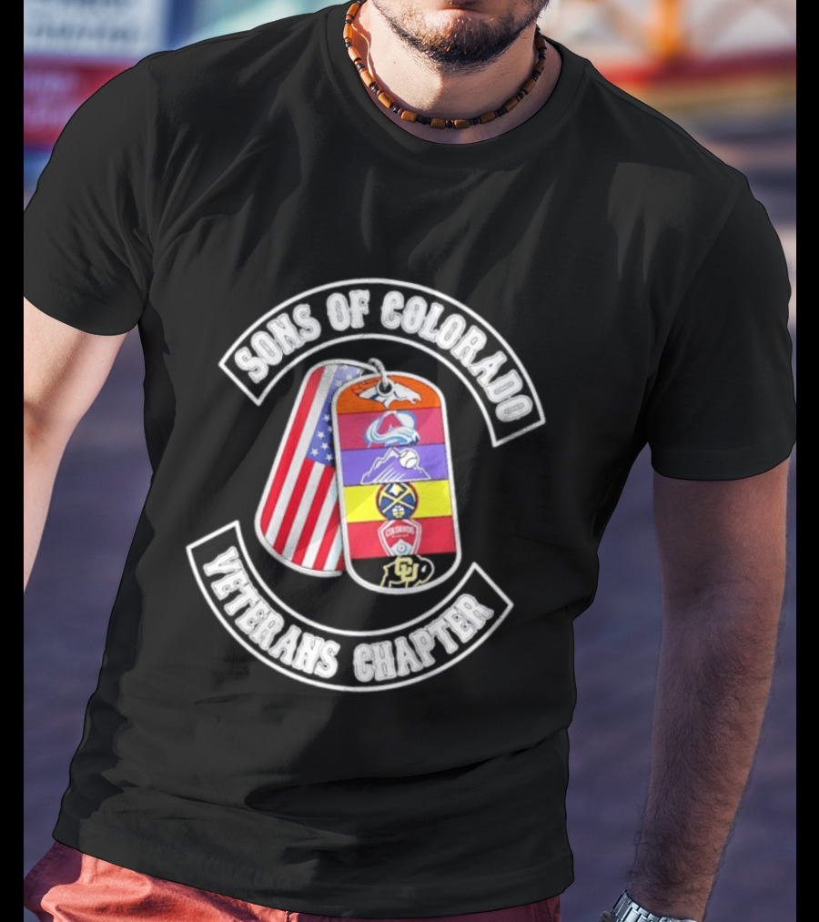 Sons Of Colorado Veterans Chapter Avalanche Rockies Nuggets Buffaloes American Flag T-Shirt