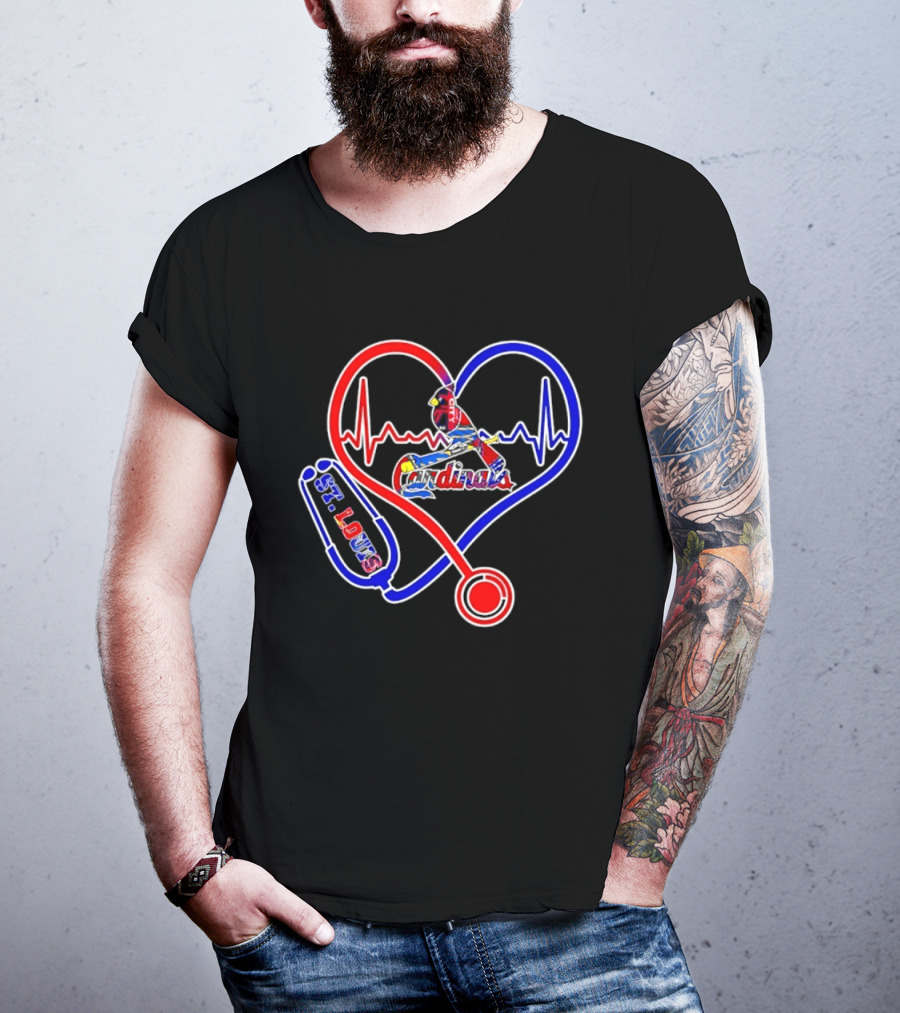 St Louis Cardinals Heartbeat Stethoscope Fan Pride T-Shirt