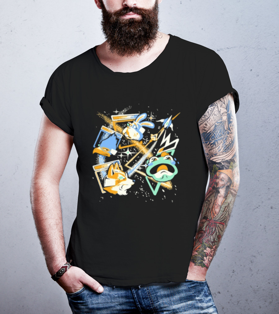 Star Fox Team Collage Falco Lombardi Peppy Hare Retro Style Graphics Gaming Nostalgia T-Shirt