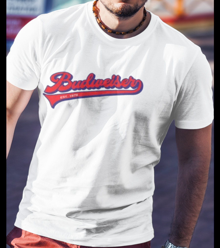 Budweiser Baseball Script Logo Retro Style Beer Shop T-Shirt