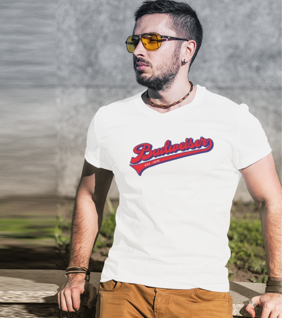 Budweiser Baseball Script Logo Retro Style Beer Shop T-Shirt