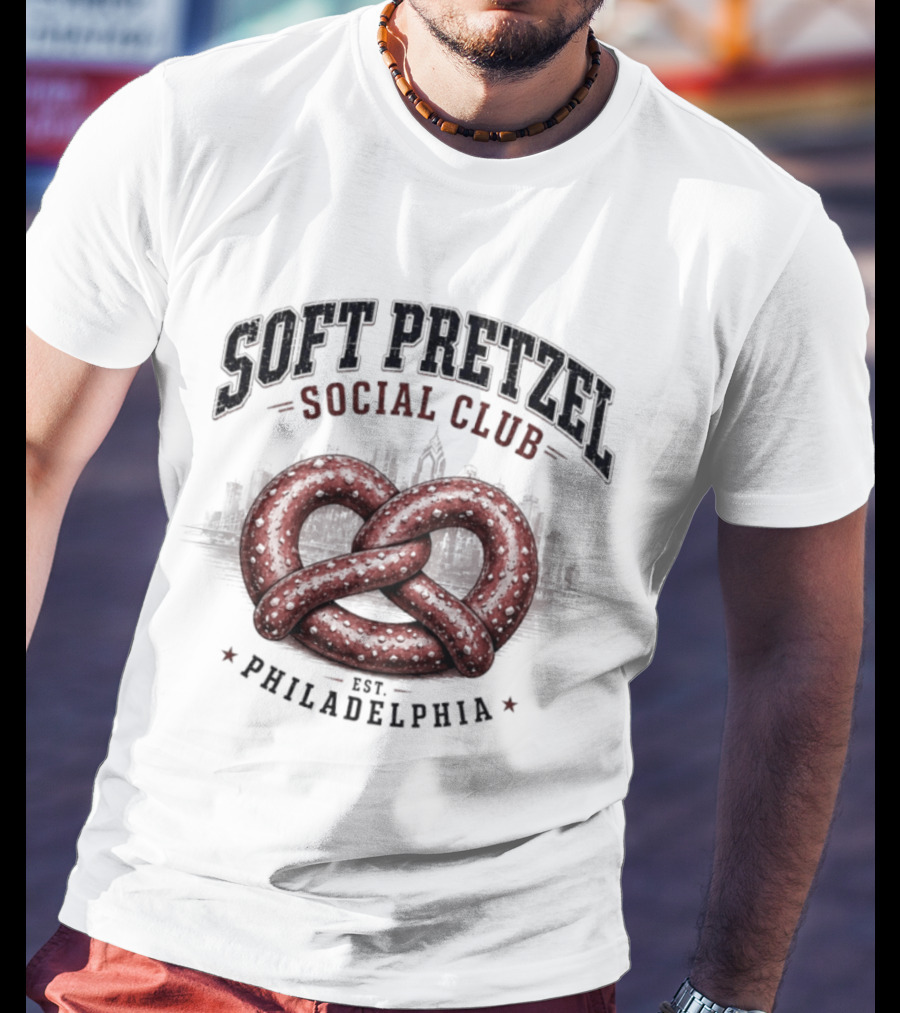 Soft Pretzel Social Club Philadelphia Skyline Est. Philadelphia T-Shirt
