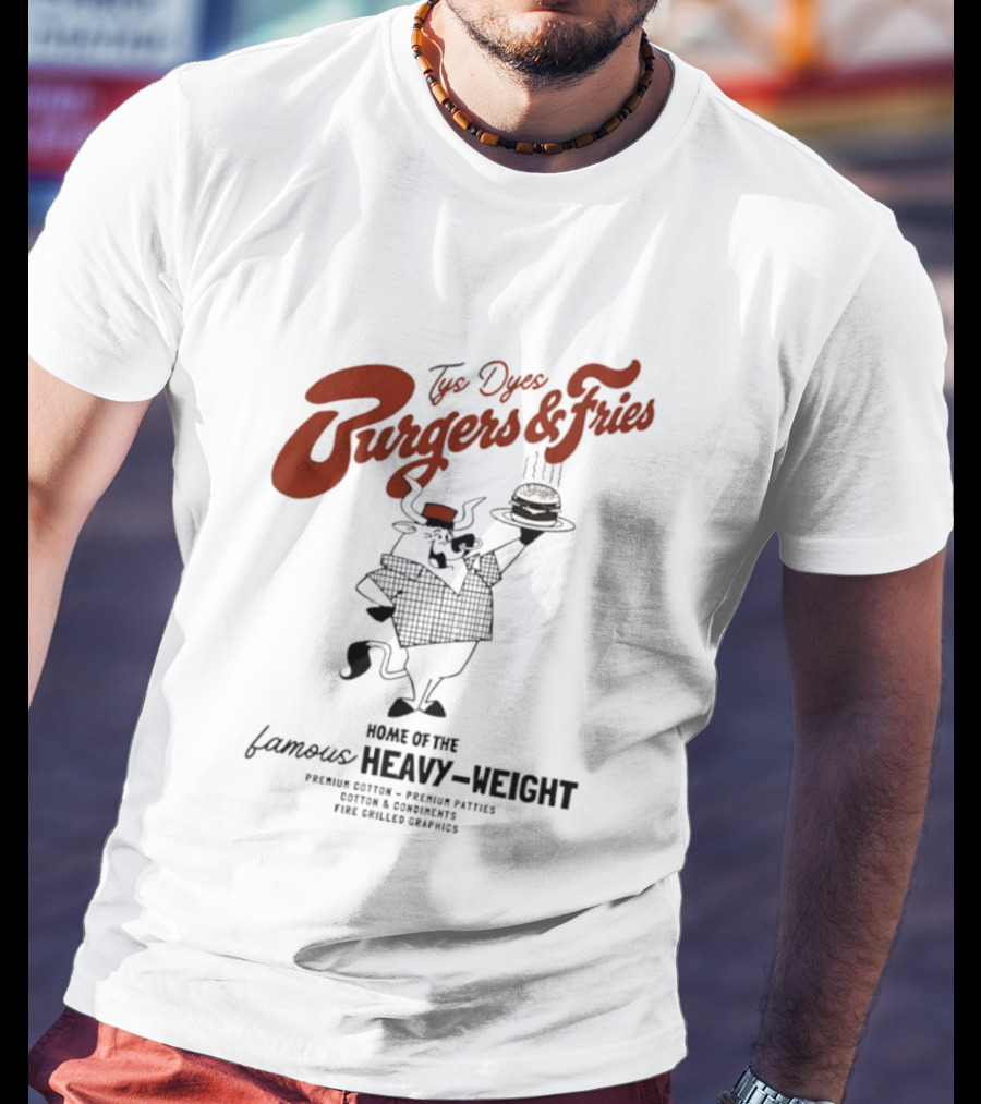 Tys Dyes Burgers And Fries Home Of The Famous Heavy Weight Premium Cotton Vintage Checkerboard Funk Grilled Goodness T-Shirt