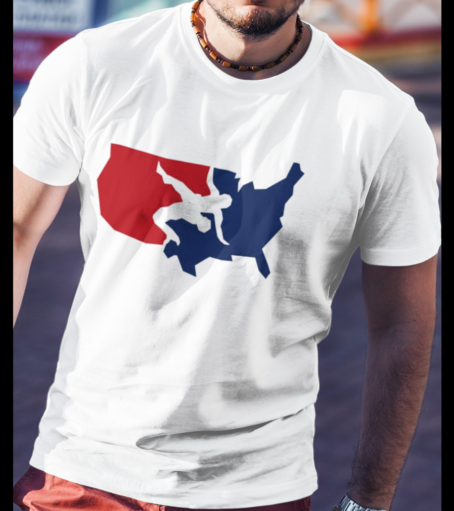 USA Wrestling Map Silhouette Red Blue T-Shirt