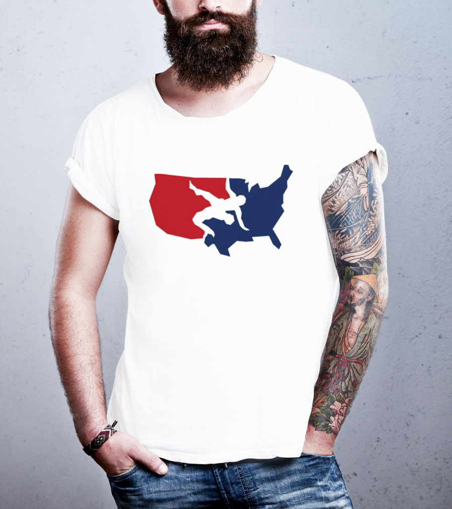USA Wrestling Map Silhouette Red Blue T-Shirt