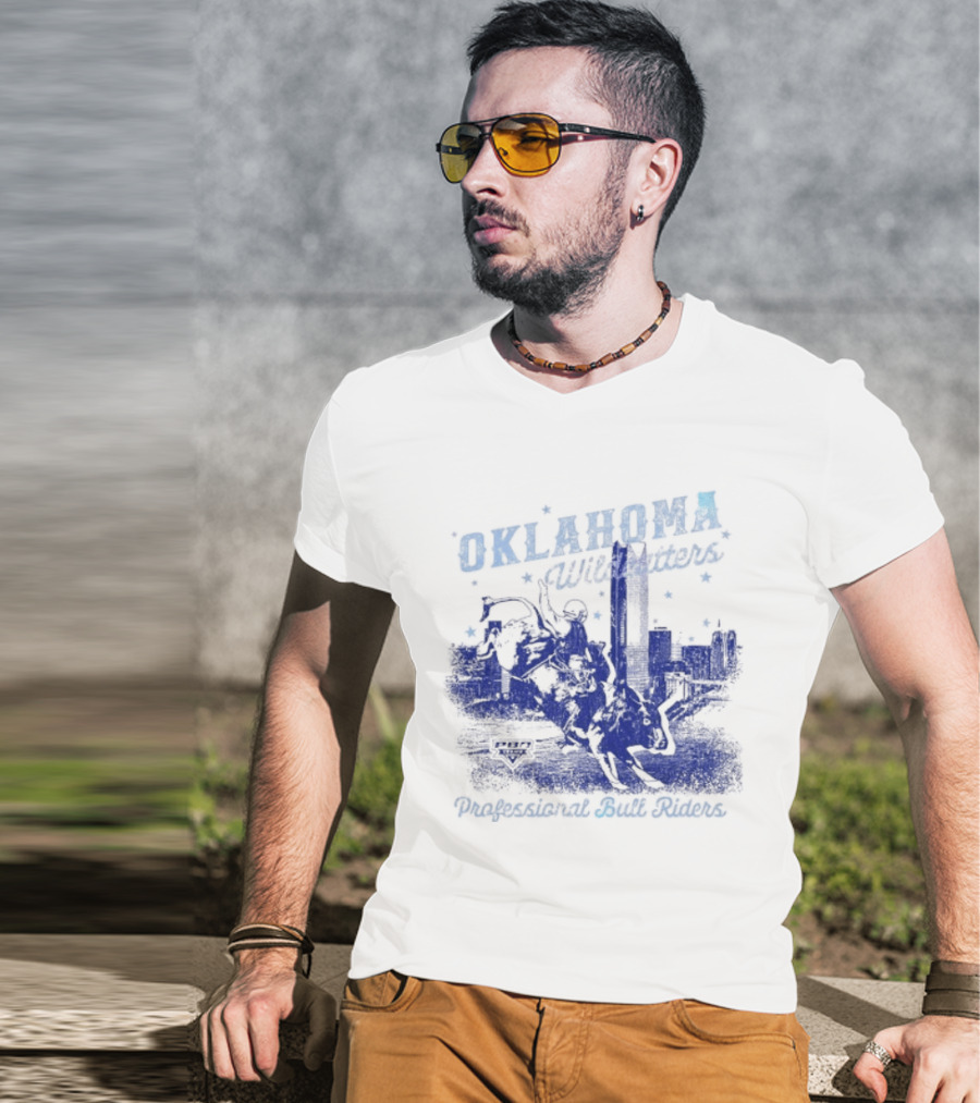 Oklahoma Wildcatters Professional Bull Riders Cowboy City Skyline T-Shirt