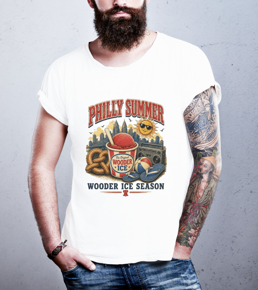 Philly Summer Wooder Ice Season With Pretzel Boombox And Sunglasses Sun T-Shirt