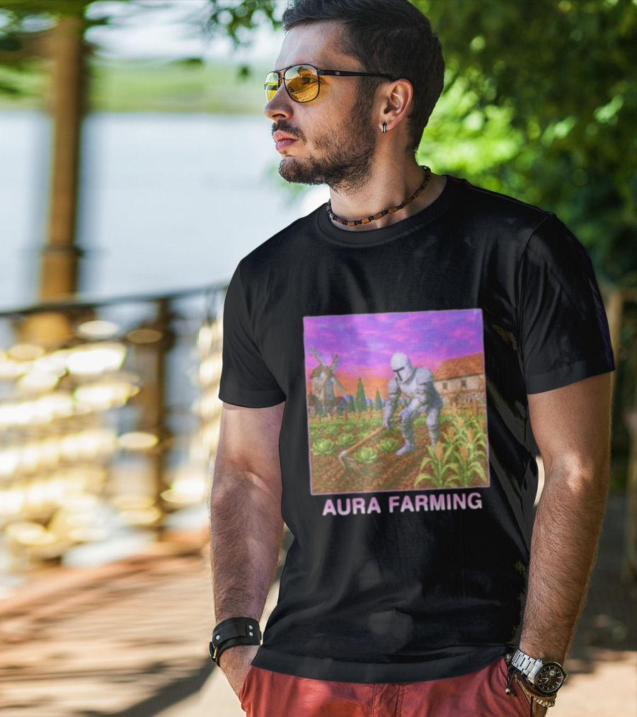 Aura Farming Knight Medieval Meme Windmill Crops Cabbage Garden T-Shirt