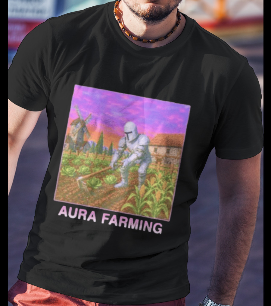 Aura Farming Knight Medieval Meme Windmill Crops Cabbage Garden T-Shirt