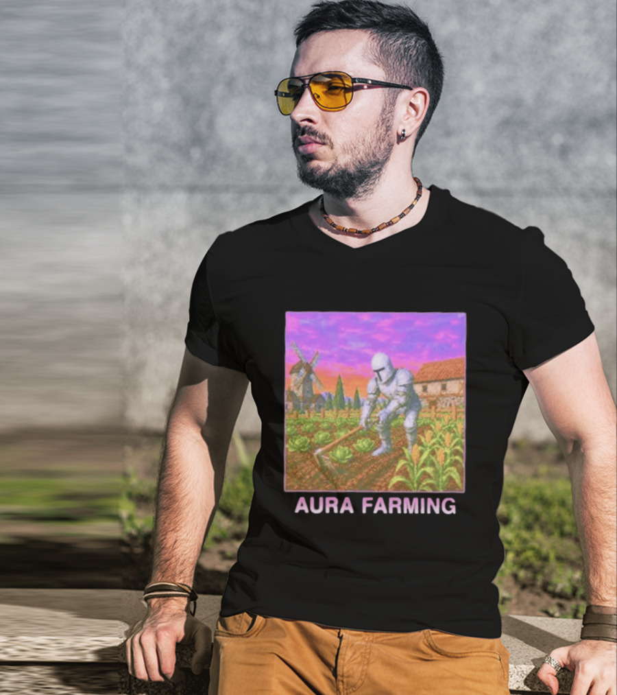 Aura Farming Knight Medieval Meme Windmill Crops Cabbage Garden T-Shirt