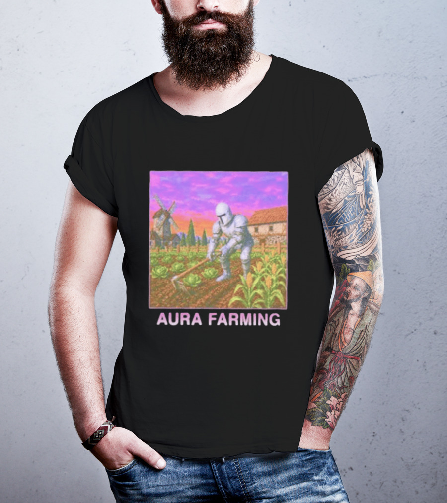 Aura Farming Knight Medieval Meme Windmill Crops Cabbage Garden T-Shirt