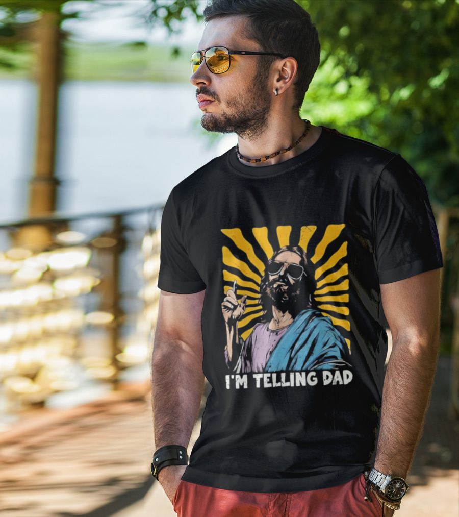 Jesus Wearing Sunglasses I'm Telling Dad Radiant T-Shirt