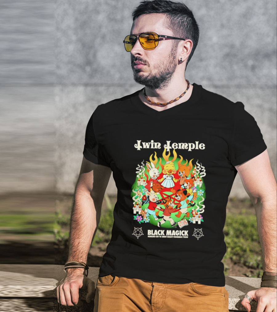 Twin Temple Black Magick Won't Somebody Please Think Of The Children Iconic Pentagram And Occult T-Shirt