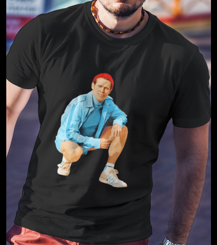 Klaus Willem Dafoe Retro Style With Red Beanie And Blue Tracksuit T-Shirt