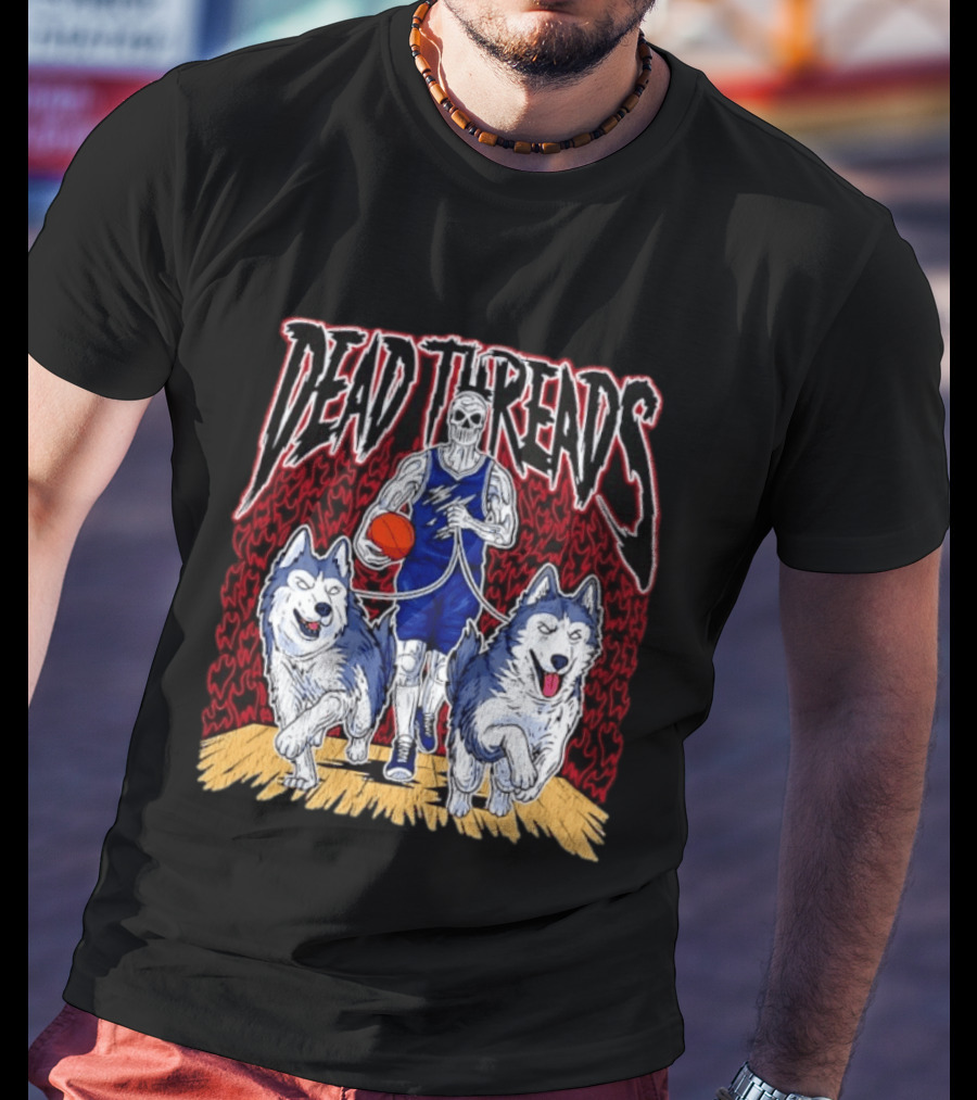 Dead Threads Skeleton Basketball Huskies Flames T-Shirt