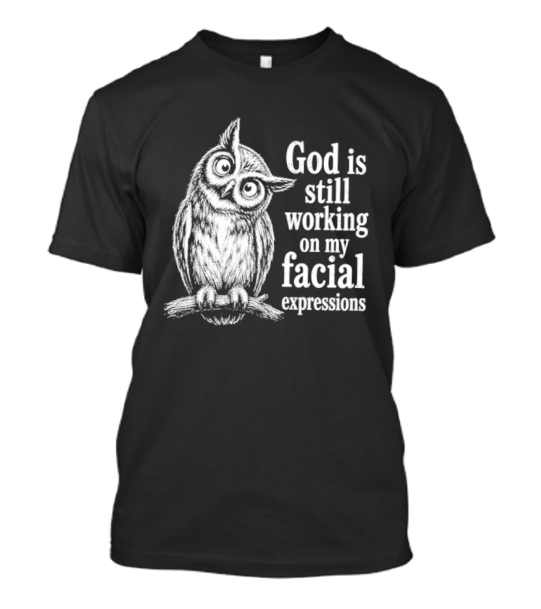 God Is Still Working On My Facial Expressions Owl T-Shirt