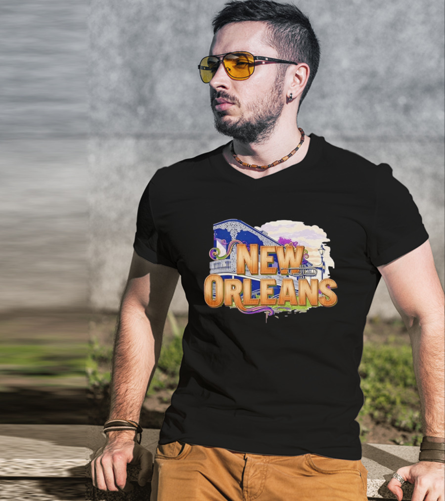 New Orleans Jazz Musical Vibes Trombone Balcony T-Shirt