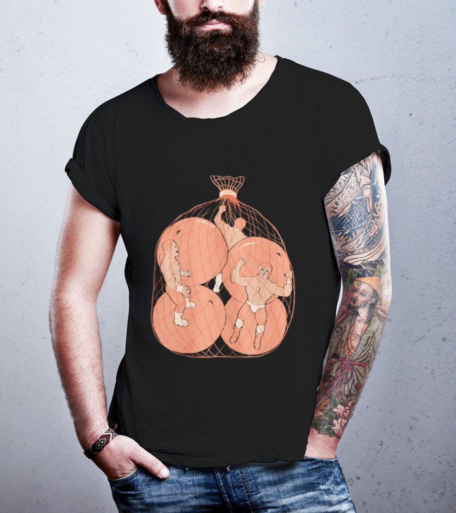 Wrestlers In Orange Produce Bag Mesh T-Shirt