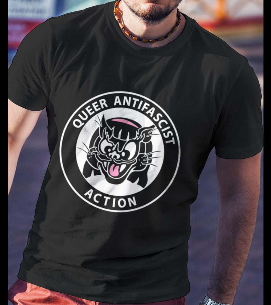 Queer Antifascist Action LGBTQ Cat T-Shirt