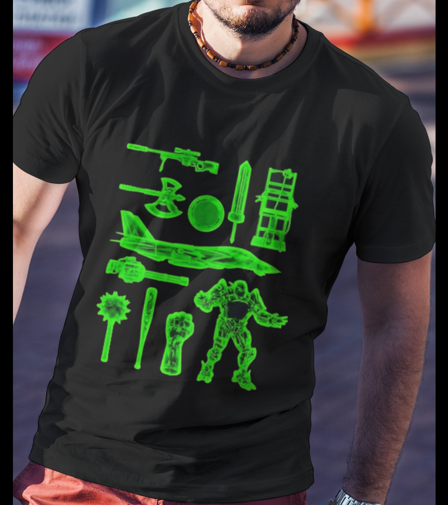 Ring Weapons Axe Sword Jet Robot Icon Collection T-Shirt