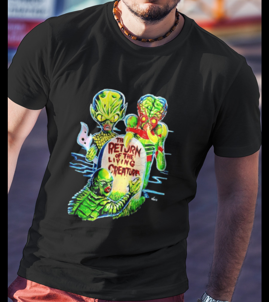 The Return Of The Living Creature Horror Movie Monsters And Tombstone Scene T-Shirt