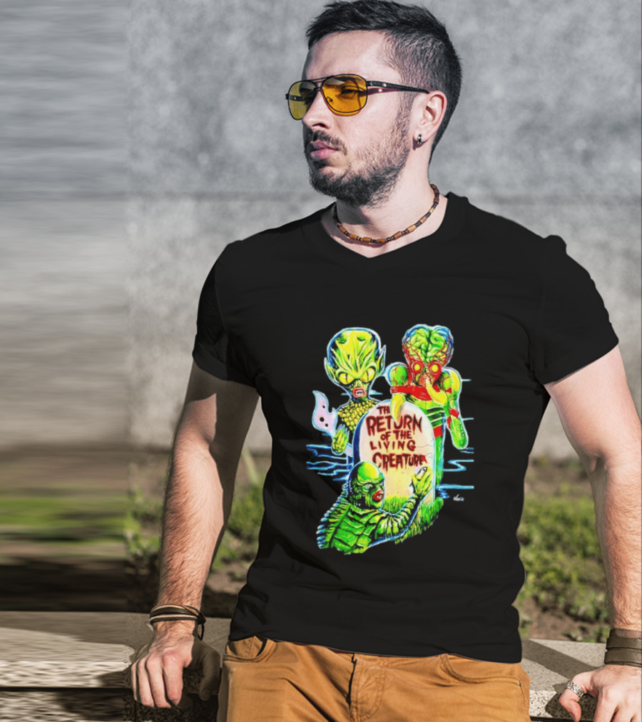The Return Of The Living Creature Horror Movie Monsters And Tombstone Scene T-Shirt