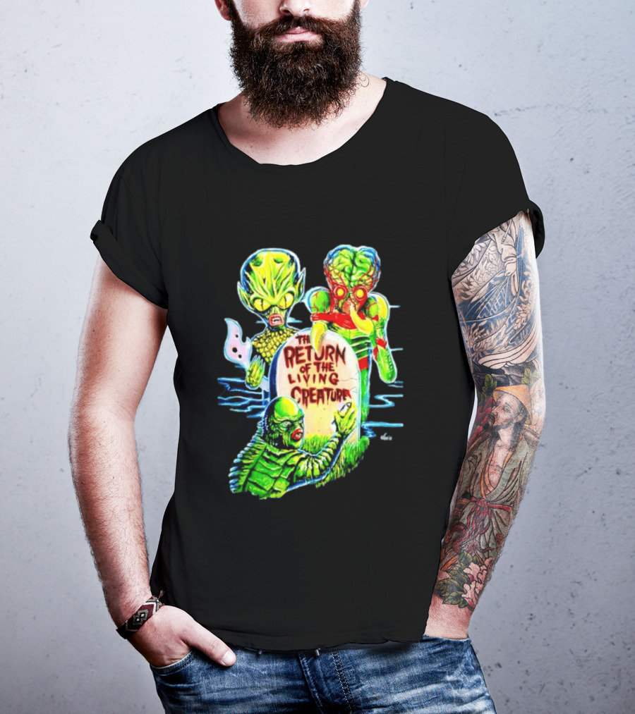 The Return Of The Living Creature Horror Movie Monsters And Tombstone Scene T-Shirt