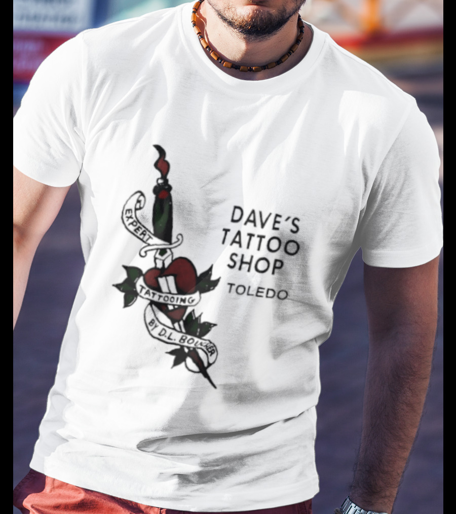 Dave's Tattoo Shop Toledo Expert Tattooing By DL Boucher Heart And Dagger Tattoo T-Shirt