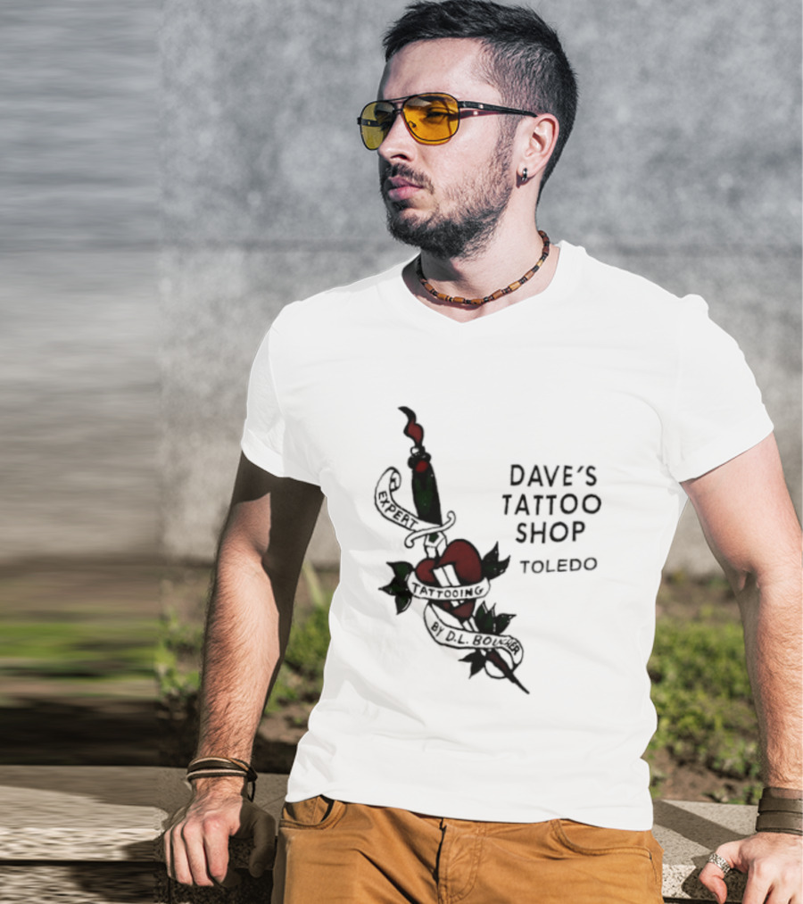 Dave's Tattoo Shop Toledo Expert Tattooing By DL Boucher Heart And Dagger Tattoo T-Shirt