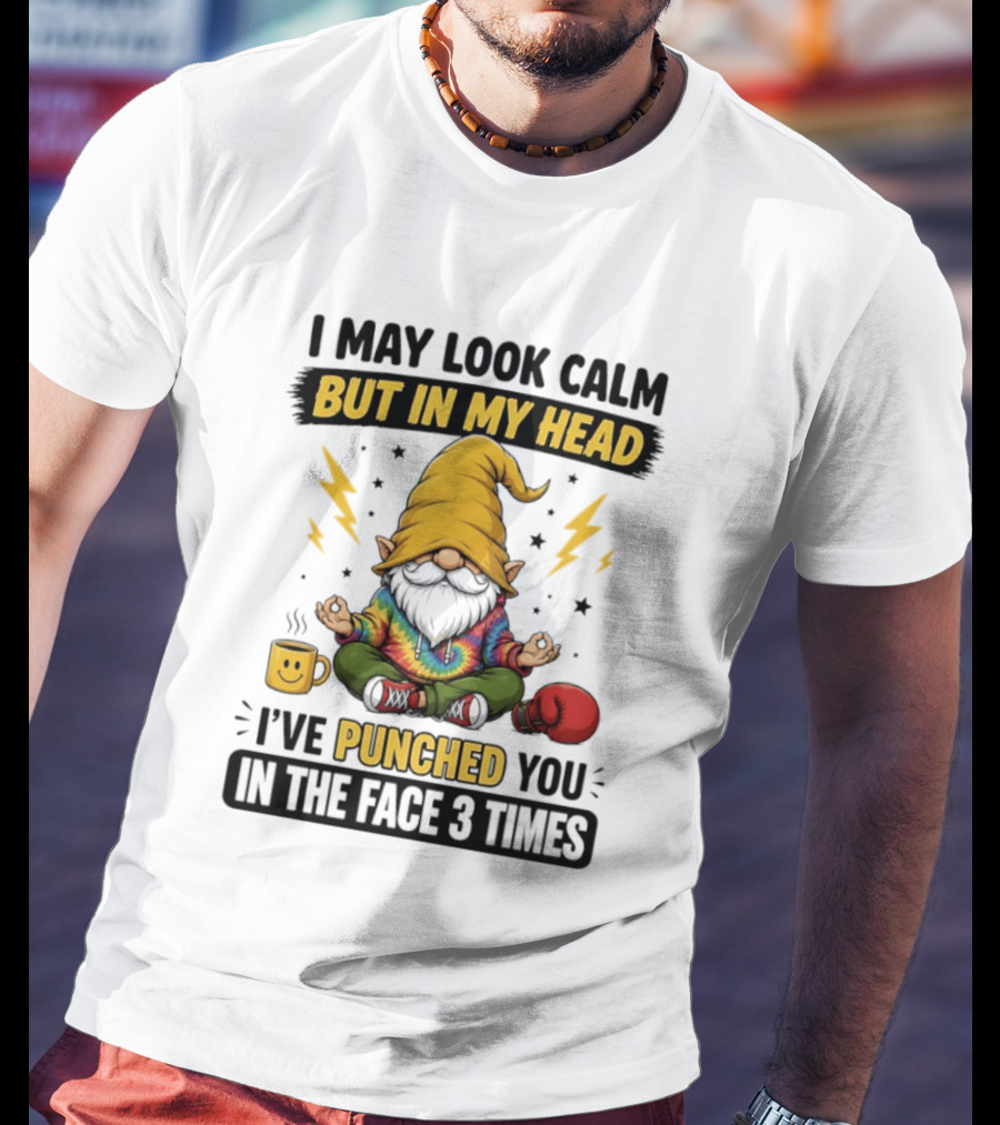 Gnome I May Look Calm But In My Head I've Punched You In The Face 3 Times T-Shirt