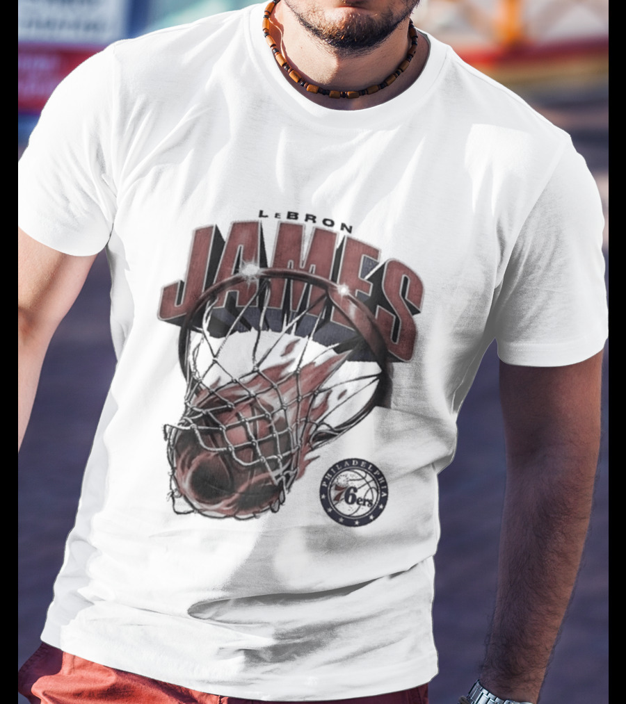 LeBron James 76ers Basketball Iconic Slam Dunk 76ers T-Shirt