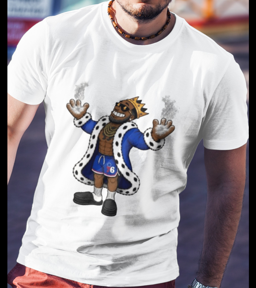 Philadelphia 76ers Cartoon King LeBron James Style Player With Crown And Robe T-Shirt