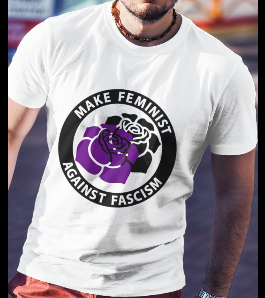 Make Feminist Against Fascism Purple Black Rose T-Shirt