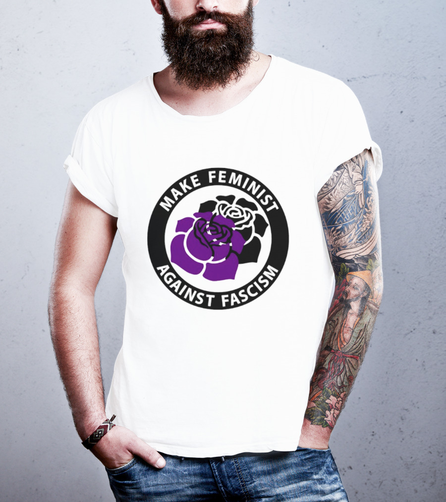 Make Feminist Against Fascism Purple Black Rose T-Shirt