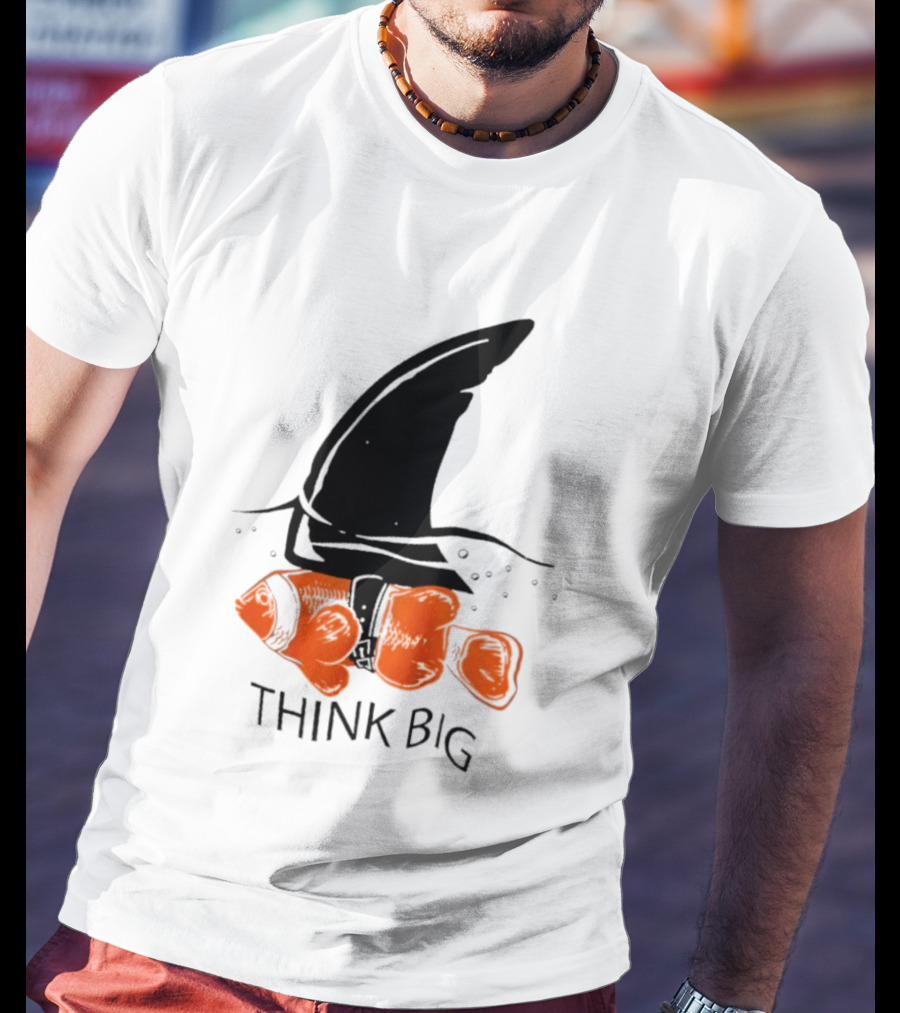 Think Big Goldfish Wearing Shark Fin T-Shirt