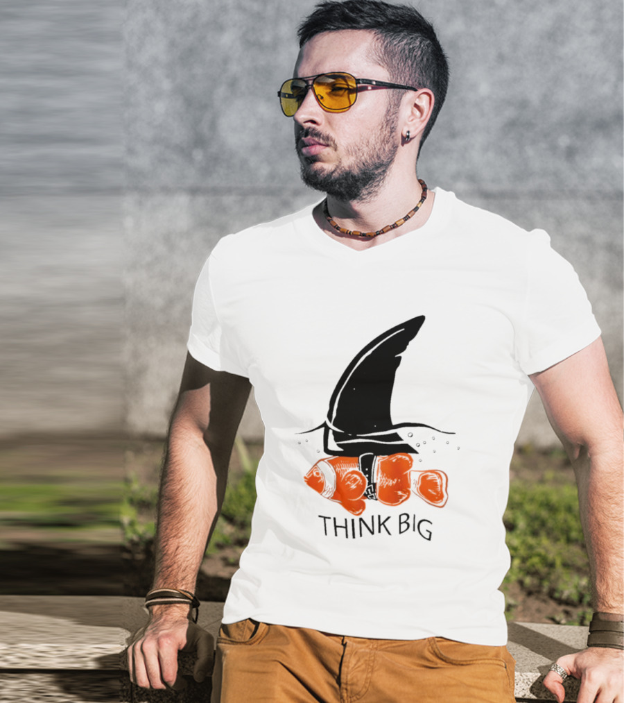 Think Big Goldfish Wearing Shark Fin T-Shirt