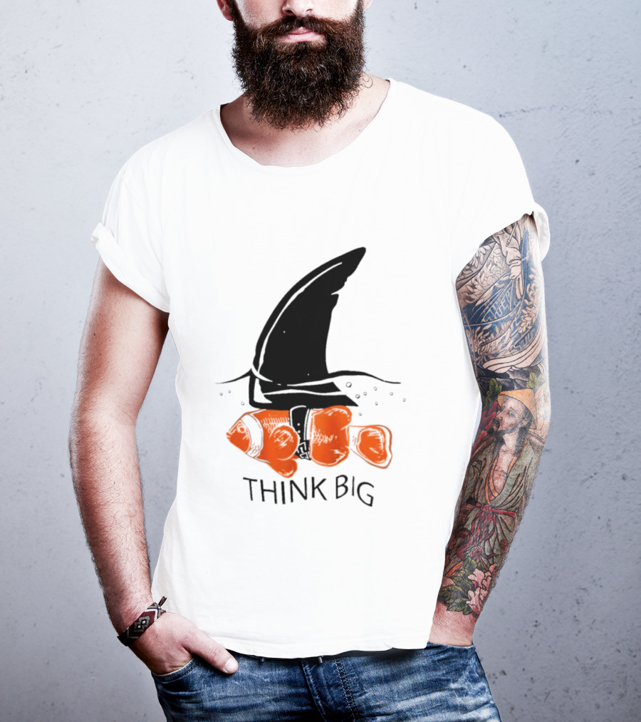 Think Big Goldfish Wearing Shark Fin T-Shirt