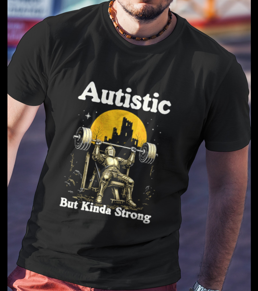 Autistic But Kinda Strong Knight Lifting Weights Autism Awareness Moon T-Shirt