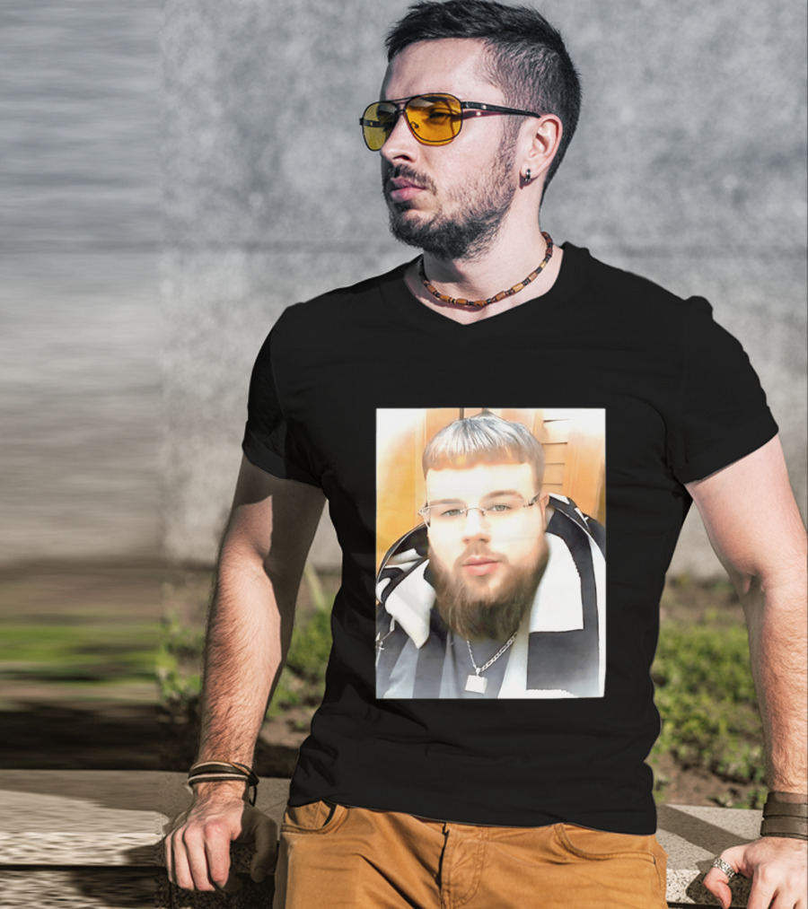 Joeyy Miracle Face Person Wearing Glasses And Chain With Striped Scarf T-Shirt