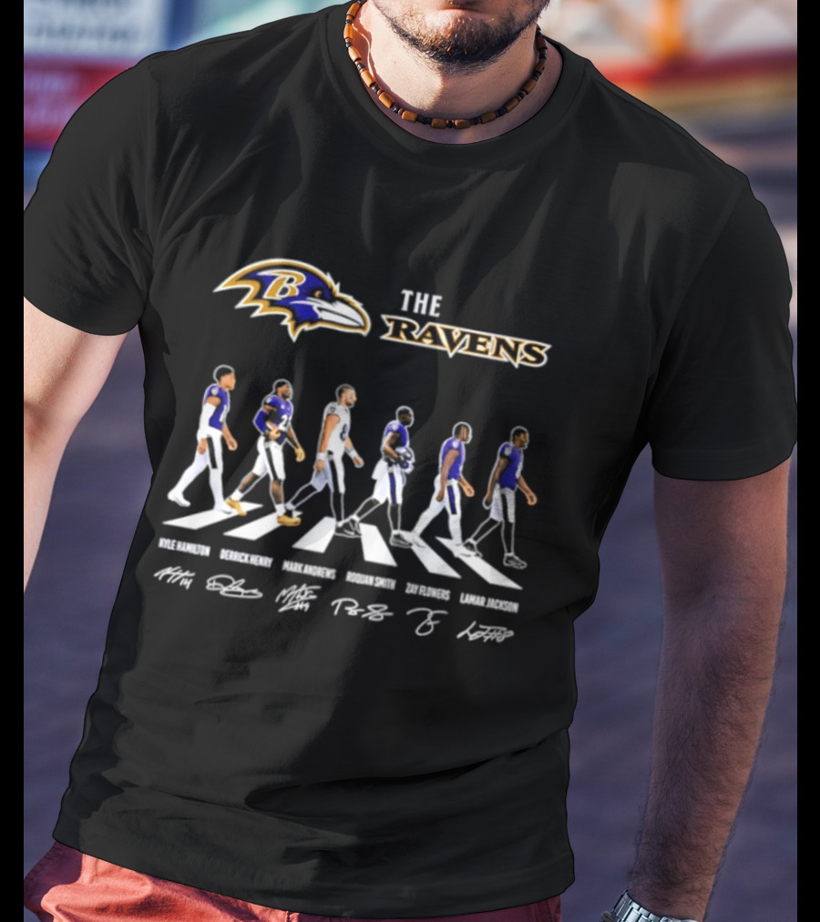 Baltimore Ravens Kyle Hamilton Derrick Henry Mark Andrews Roquan Smith Zay Flowers Lamar Jackson Walk Signatures T-Shirt