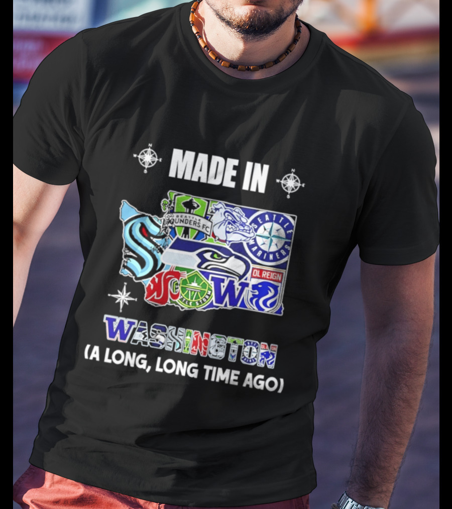 Made In Washington Seattle Mariners Seahawks Kraken Sports Team Map T-Shirt