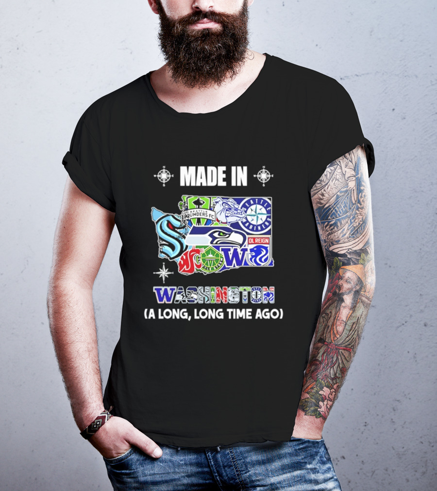 Made In Washington Seattle Mariners Seahawks Kraken Sports Team Map T-Shirt