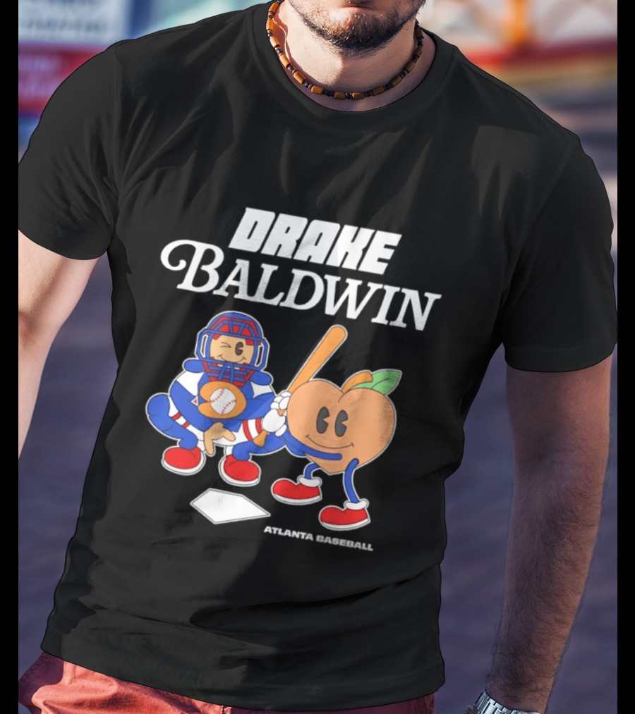 Drake Baldwin Atlanta Baseball Animated Peach Catcher T-Shirt