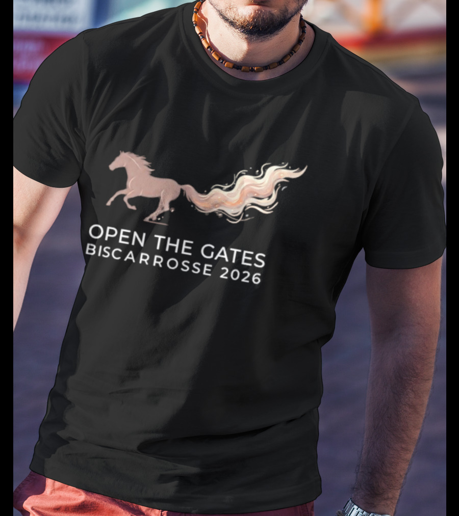 Open The Gates Biscarrosse 2026 Horse With Flowing Tail T-Shirt