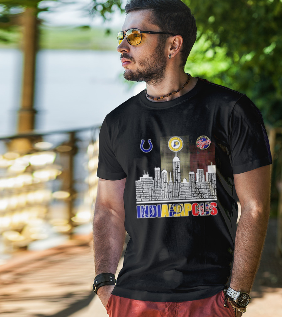 Indianapolis Colts Pacers Fever Skyline Logos And Cityscape T-Shirt