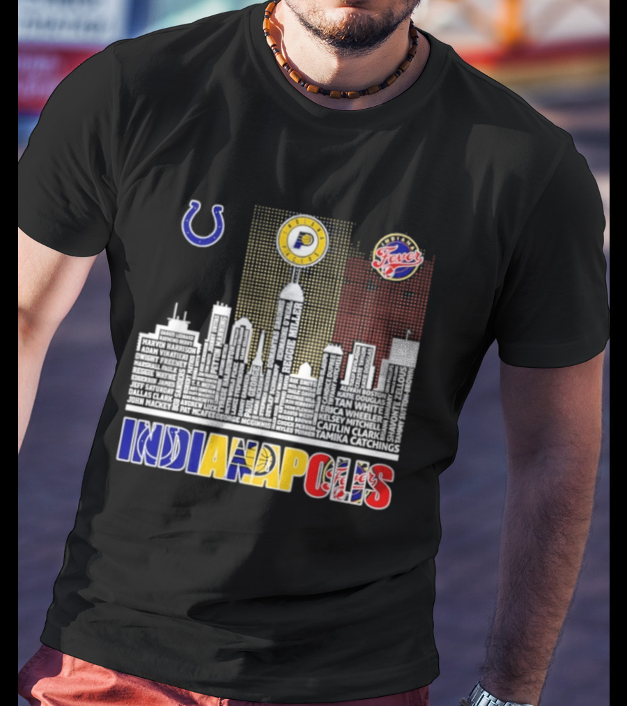 Indianapolis Colts Pacers Fever Skyline Logos And Cityscape T-Shirt